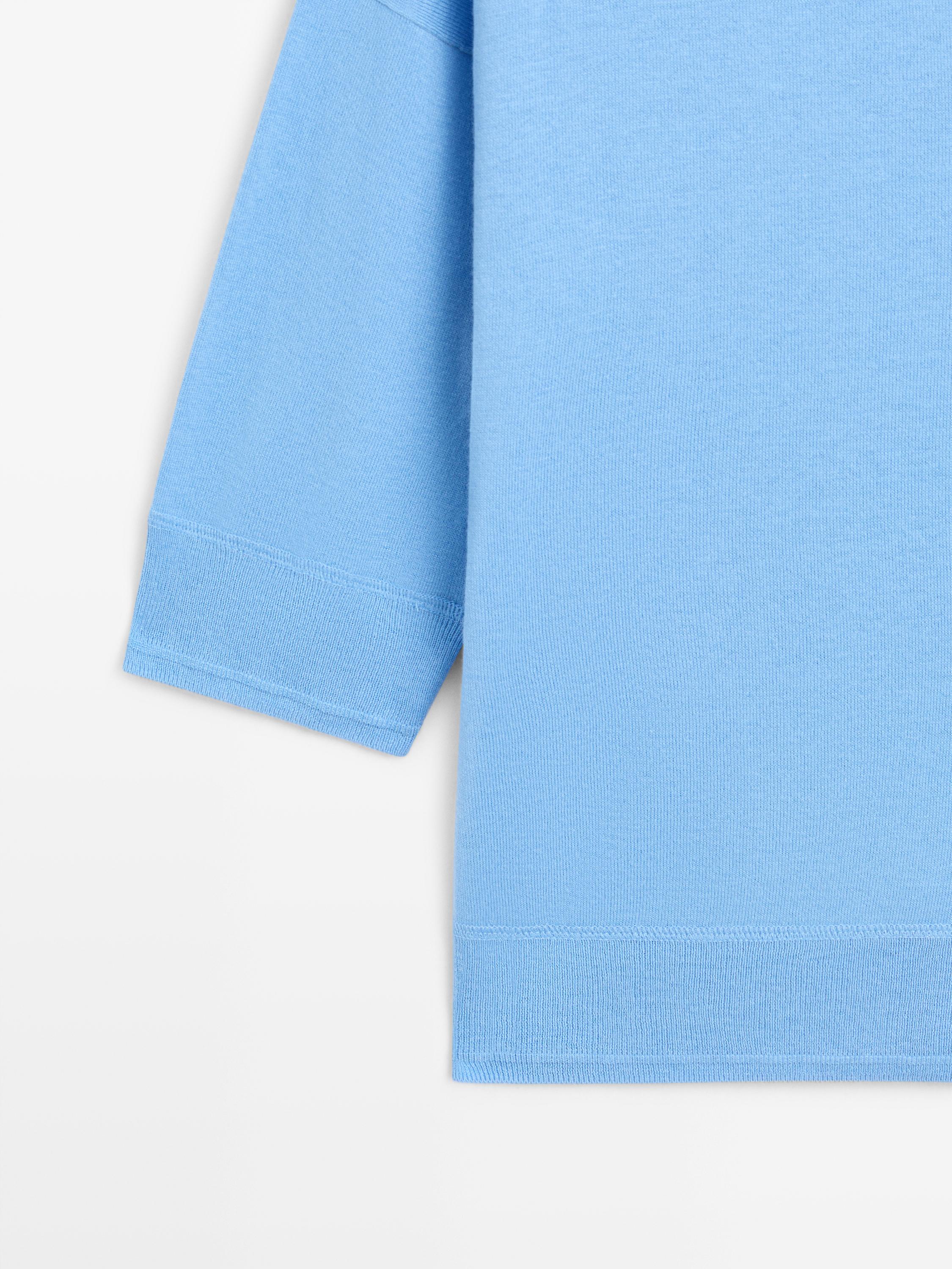 Cotton blend knit short-sleeve sweater